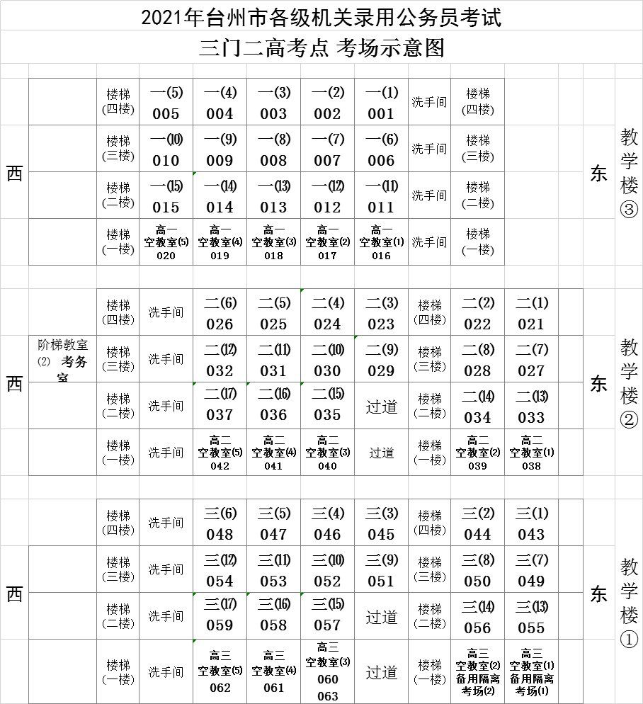 2021浙江公务员考试台州考场示意图汇总