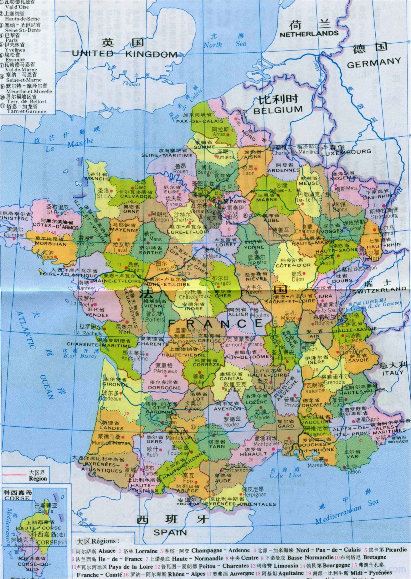 法国行政区划图高清版