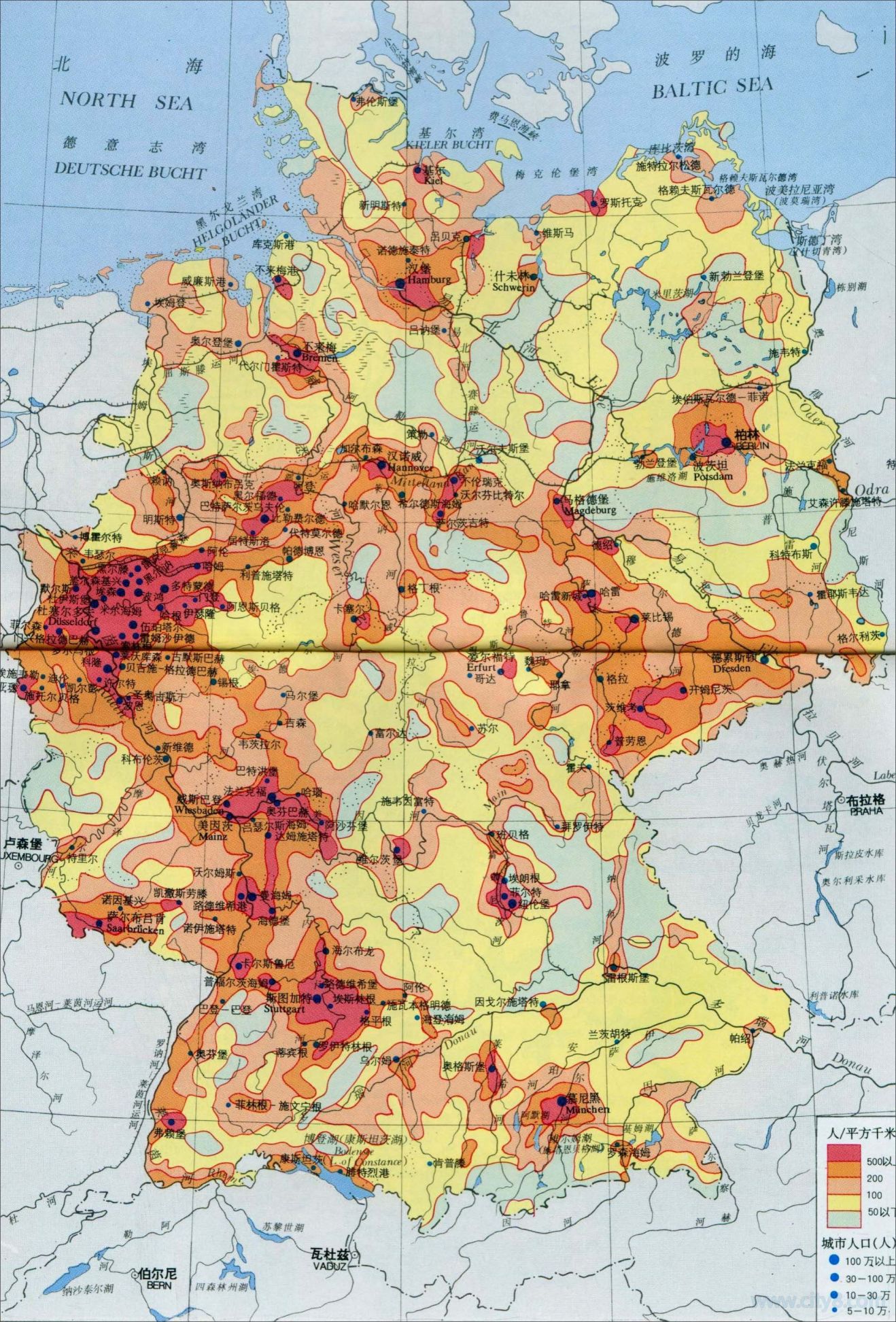 德国人口密度分布图高清版