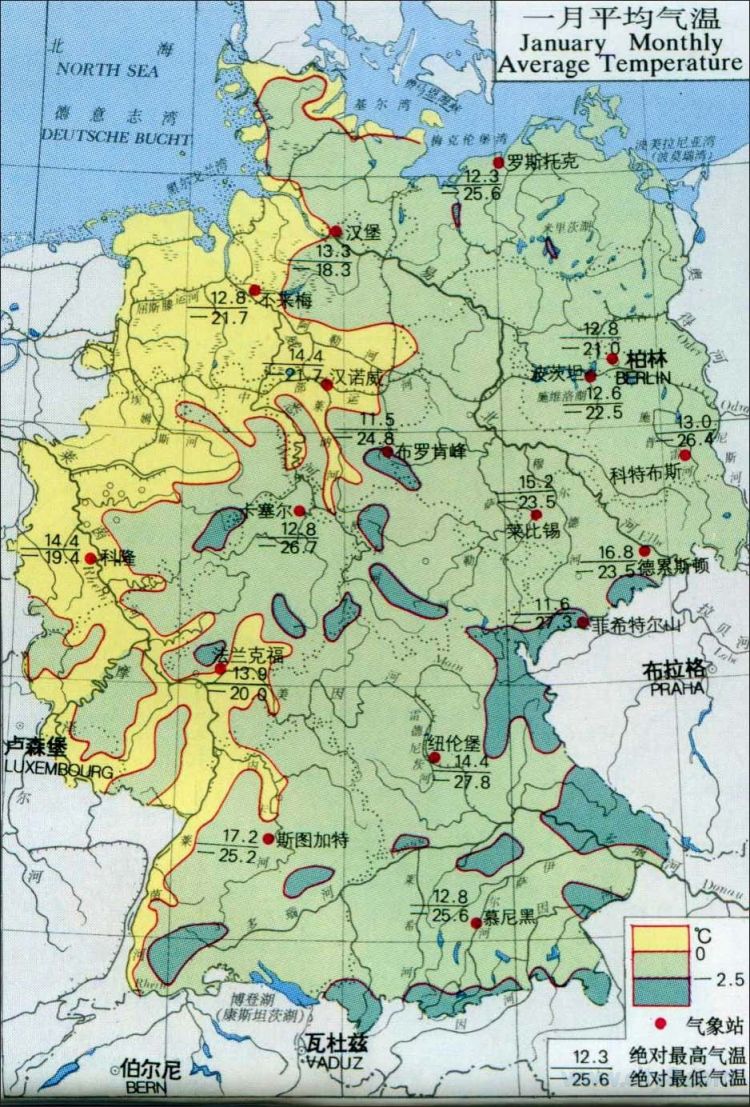 德国一月平均气温图高清版