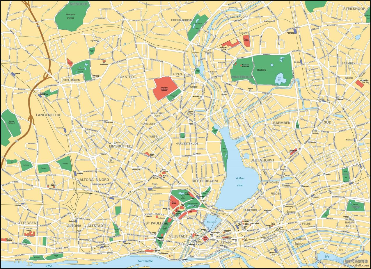 汉堡地图英文版高清版大地图(点击查看大图)   汉堡是德国三大州级市