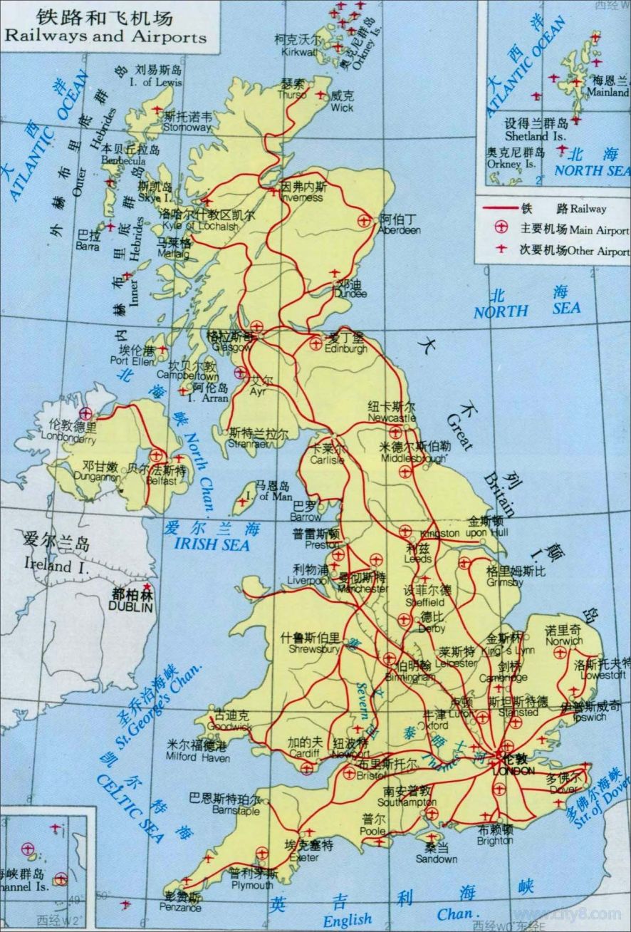 英国铁路和飞机场地图高清版