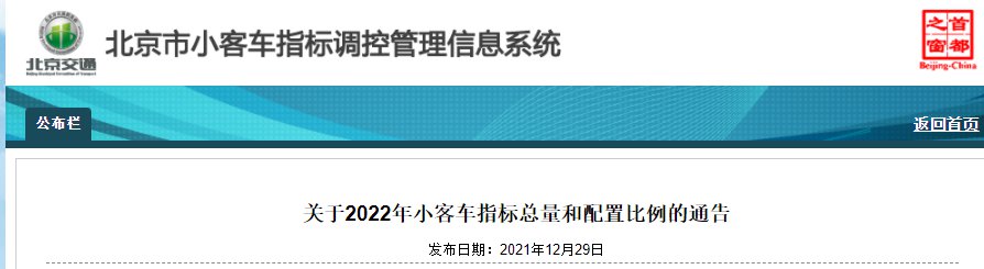 2022北京小客车指标配置额度有调整 2022年小客车指标配置比例如下