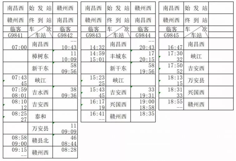 昌赣高铁车次安排