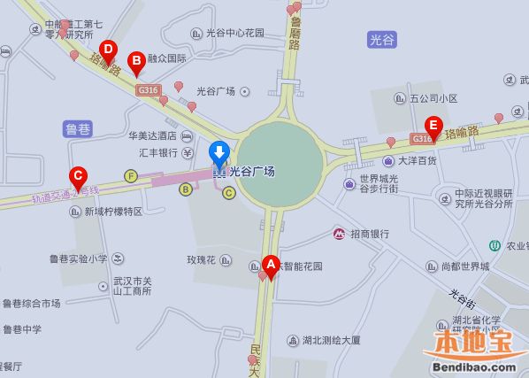 武汉光谷广场周边公交站点分布图(图解)