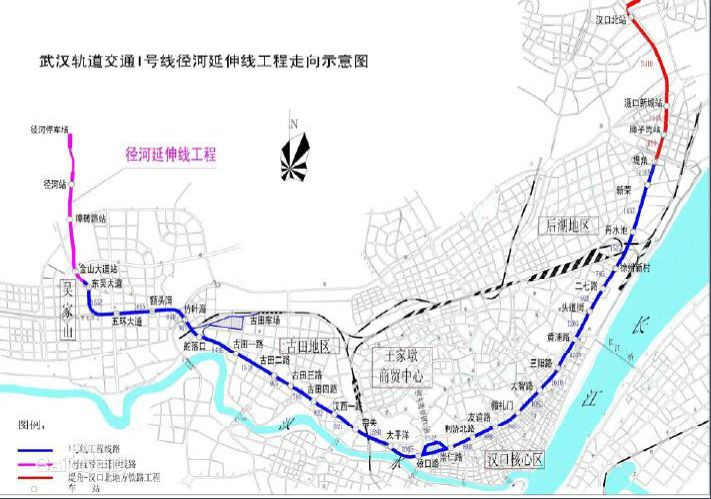 武汉地铁1号线泾河线规划图及走向(图示)