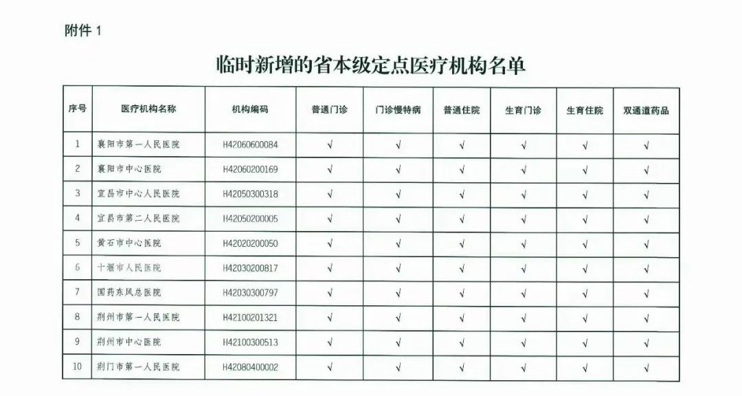 湖北省新增医保定点机构消息一览