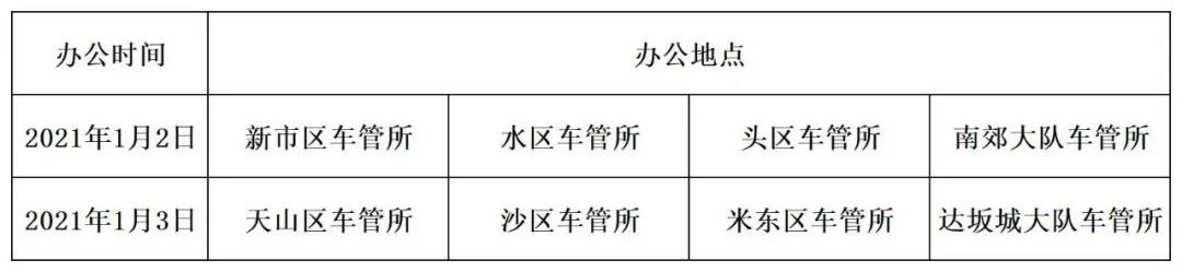 2021元旦期间哪些车管所正常办公？