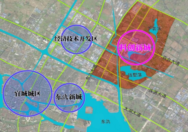 宜兴经开区科创新城规划   科创新城位于宜兴城区东北侧,与东氿新城