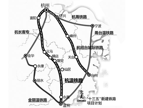 高铁线路图可以看出,从杭州南站引出,途经义乌到达温州,杭温高速铁路