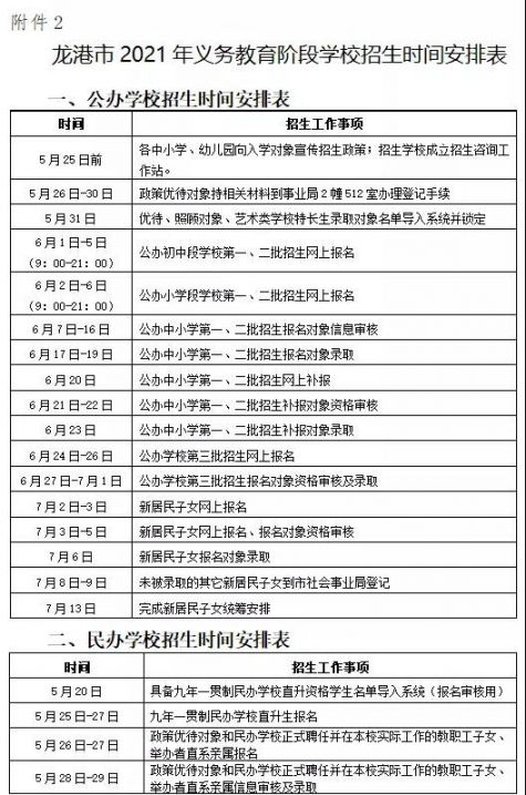 2021年温州龙港市幼升小+小升初秋季招生入学政策