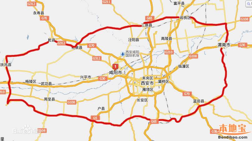 关中环线地图(线路走向+收费站设置)