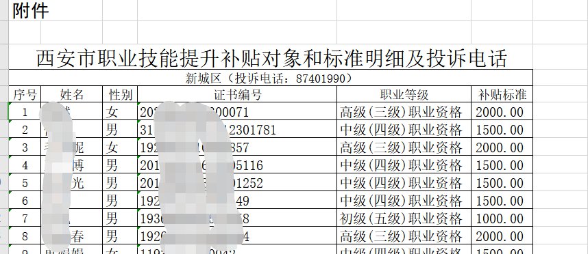 西安社工技能补贴公示名单在哪里查看