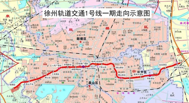 徐州地铁一号线线路图及站点