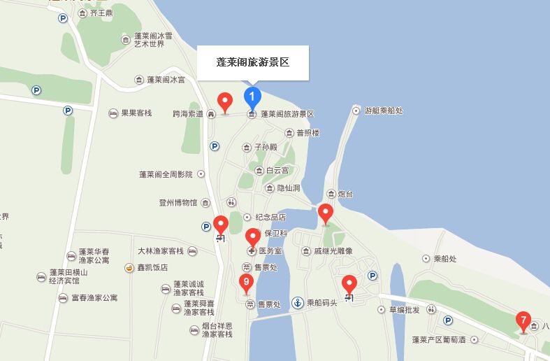 烟台蓬莱阁地图:    烟台蓬莱阁附近站点:    公交站:蓬莱港极地世图片