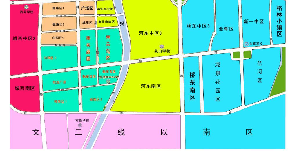 > 2019招远市局直小学学区划片图     招远市城区小学入学区划图