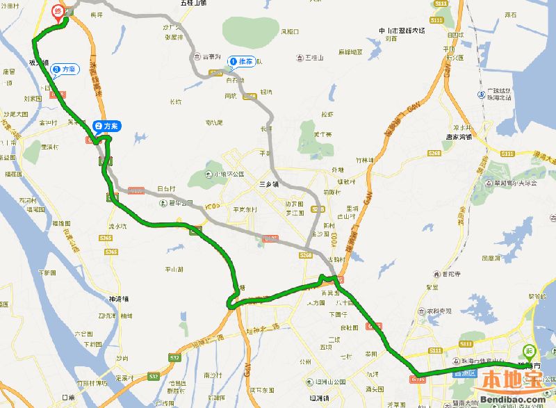 板芙南路-g105-城南六路-城南五路-北溪路-城南六路-中山詹园自驾路线