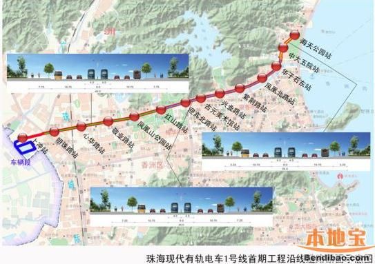 珠海有轨电车1号线线路图