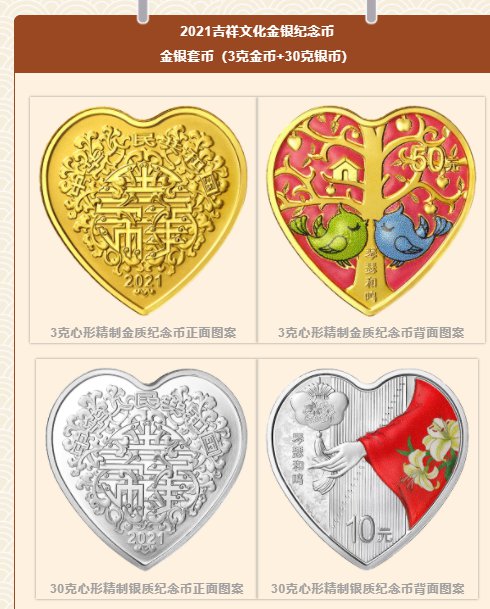 中国银行2021吉祥文化金银纪念币发售数量及价格
