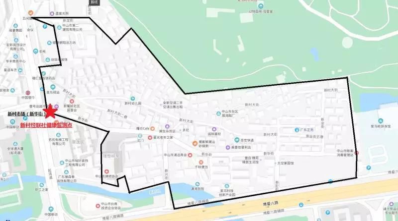 中山市东区健康监测点及封路示意图