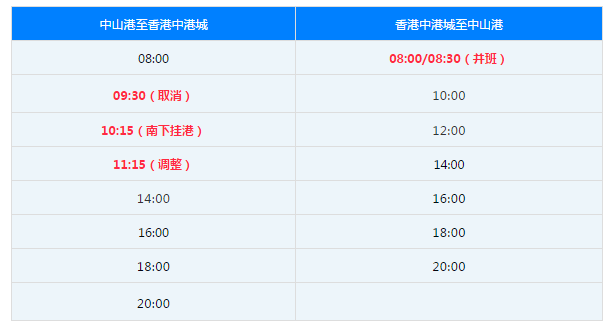 中山港码头时刻表一览