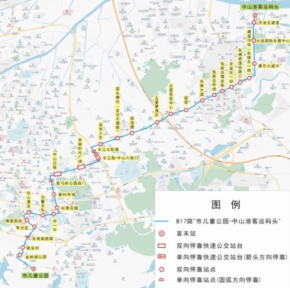 中山快速公交b17路线路图