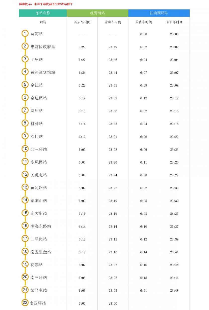 郑州地铁2号线运营时刻表（持续更新）
