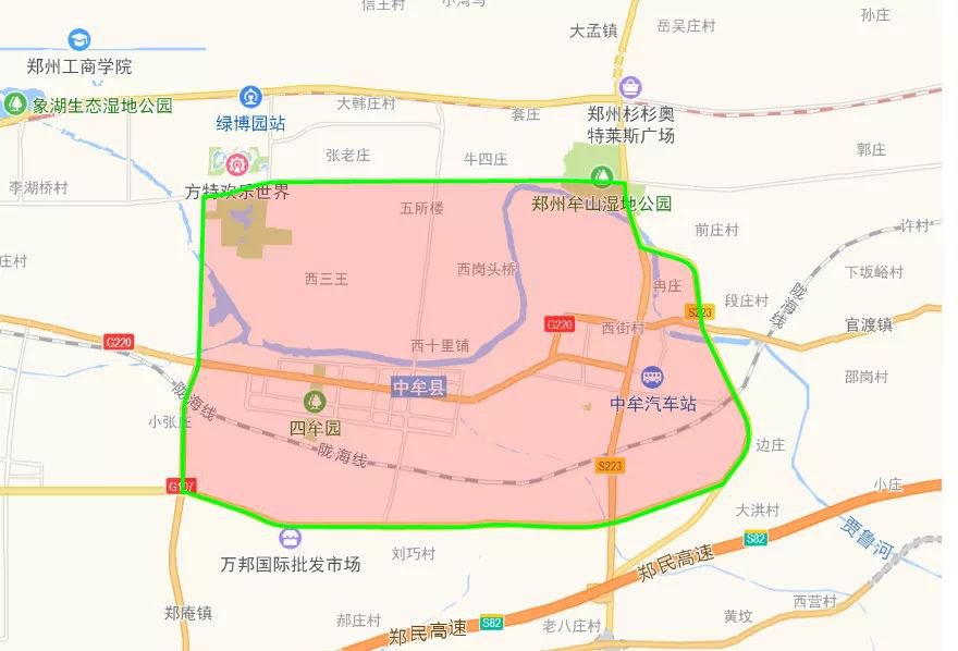 2022年中牟限行区域地图