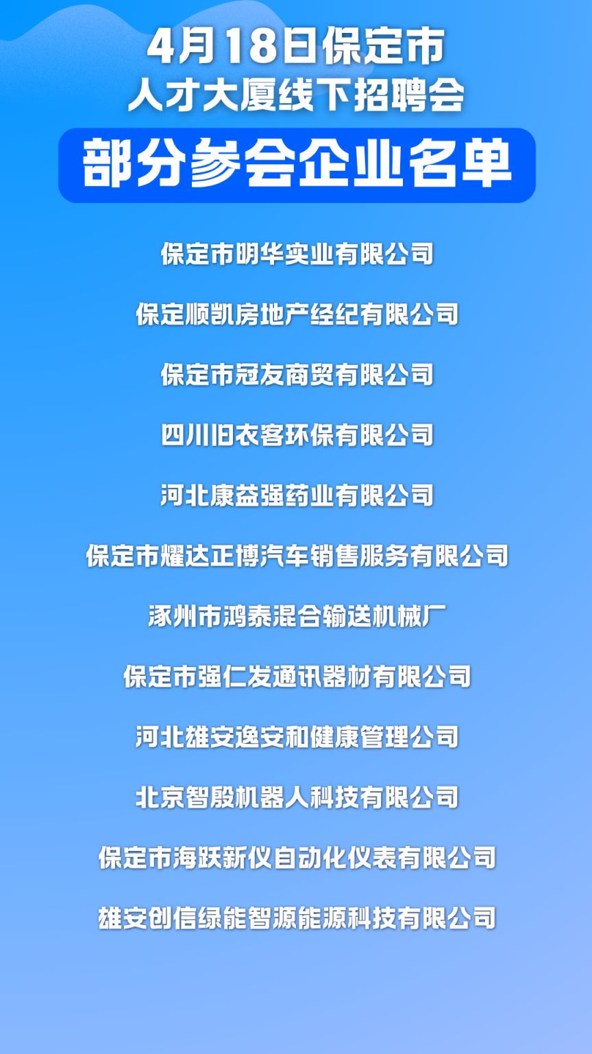 2026年4月18日保定市人才大厦线下招聘会