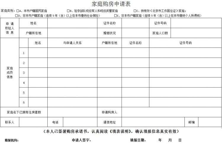 順義水映蘭庭共有產權房家庭購房申請表