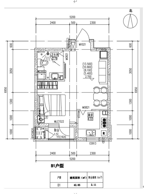 图景嘉园一居室户型图图片