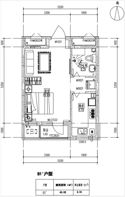 图景嘉园一居室户型图图片