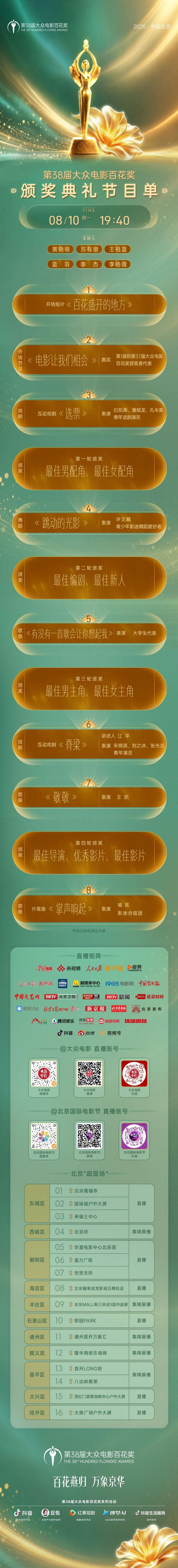 2026第38届大众电影百花奖颁奖典礼节目单完整版(图)