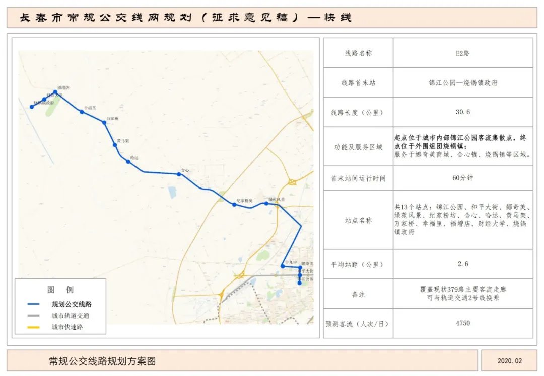 長春公交快線e2路路線圖及站點設置