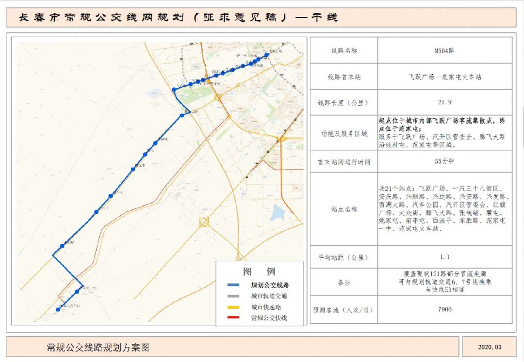 長春公交幹線m504路路線圖及站點設置