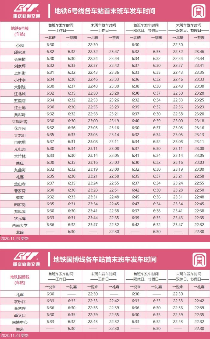 2022重慶輕軌首末班車最全時刻表精確到每個站點