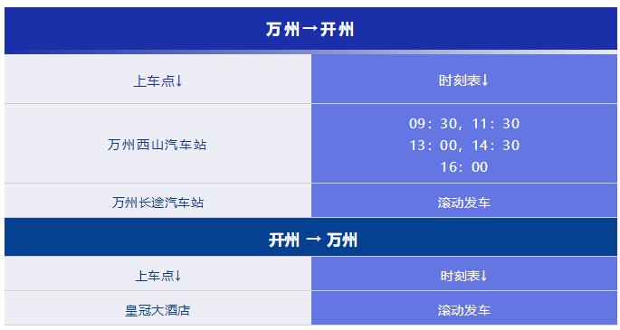 重庆万州至开州城际快客专线恢复运营时间,时刻表