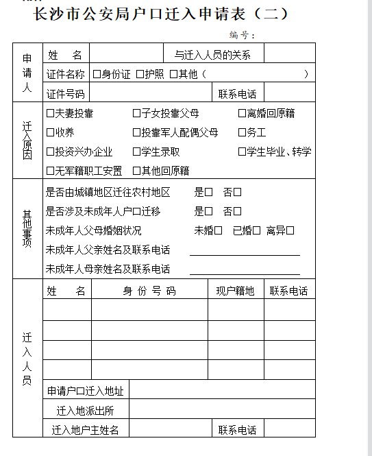 长沙户口迁入申请表模板一览附下载入口