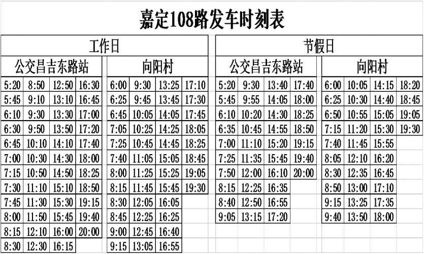 交通动态 公交动态 上海嘉定108路发车时刻表调整 调整时间