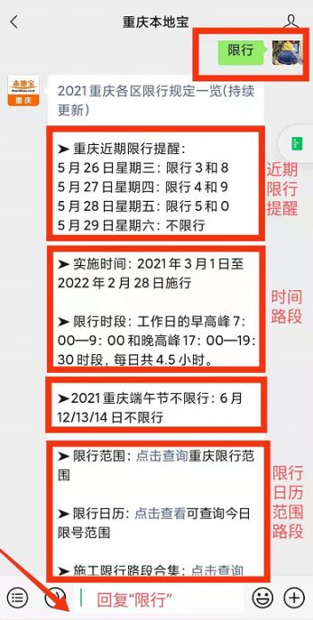 ⑤發送【 三輪車】獲取 重慶三輪車各區限行範圍及限行時間,三輪車