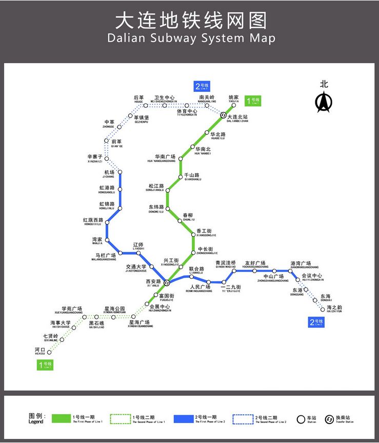 大连地铁1号线线路图(一期)