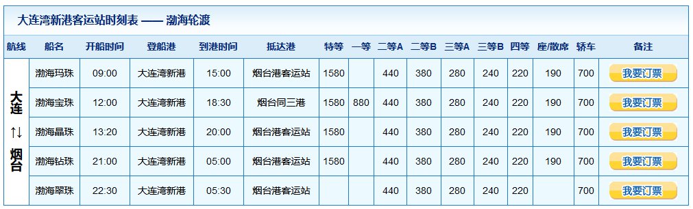 大连到烟台船票时刻表图片
