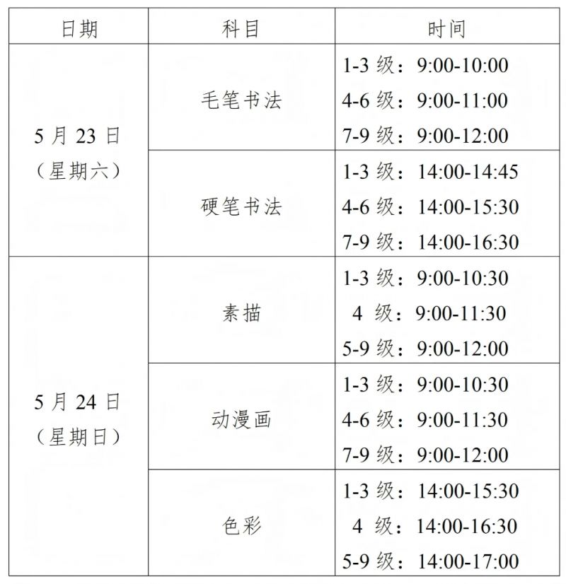 2026广东书画等级考试5月份考试时间+考点安排