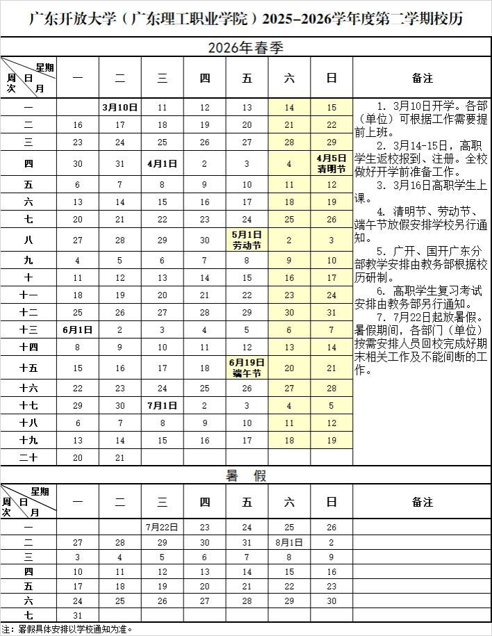 【本地资讯】2026广东理工职业学院佛山校区暑假放假时间安排