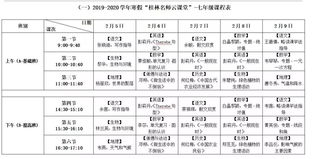 七年級課表各年級最詳細課程表各年級最詳細課程表(2.10-3.1)