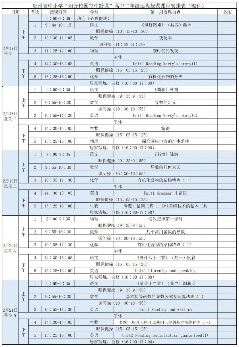 217221貴州省網課課表彙總高中初三