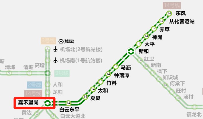 广州地铁14号线可在嘉禾望岗站换乘3号线.