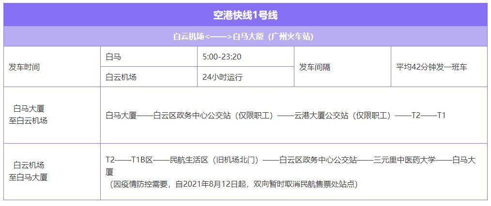 广州白云机场快线大巴时刻表