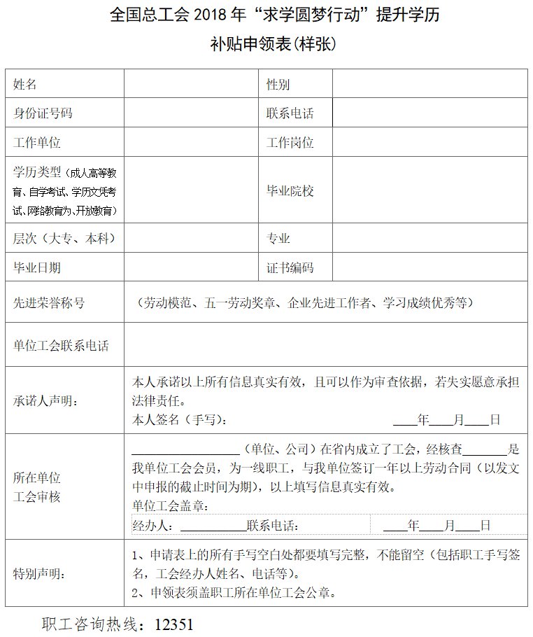 广东省总工会求学圆梦行动提升学历补贴申领表下载入口