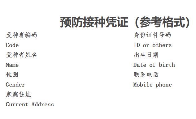 新型冠状病毒疫苗预防接种凭证参考模板国家卫健委